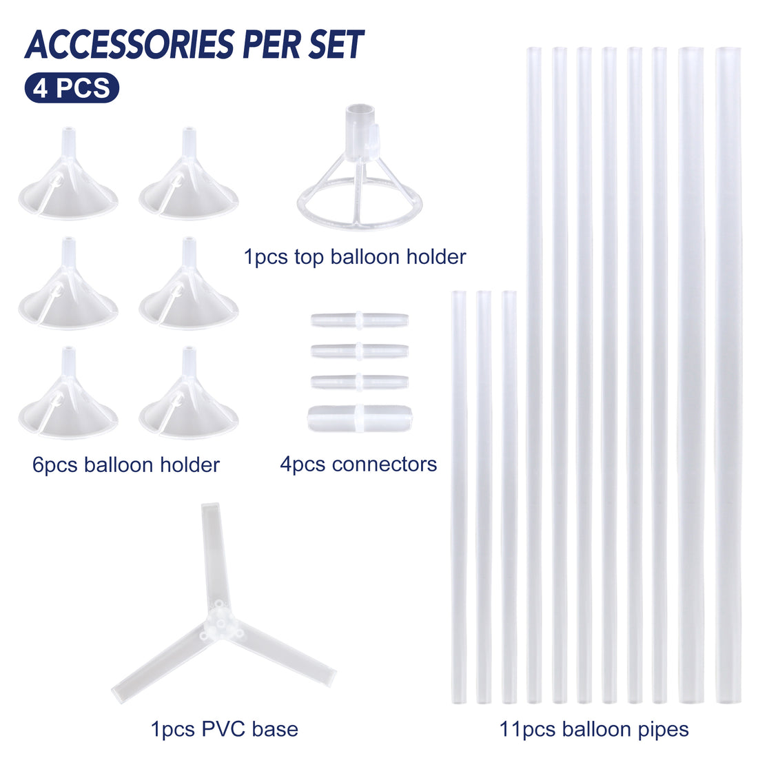 Ballonständer für 7 Luftballons - Rund oder Dreifuß - 70 cm, 2 Stück, für Tischdeko/Party (ohne Ballons)