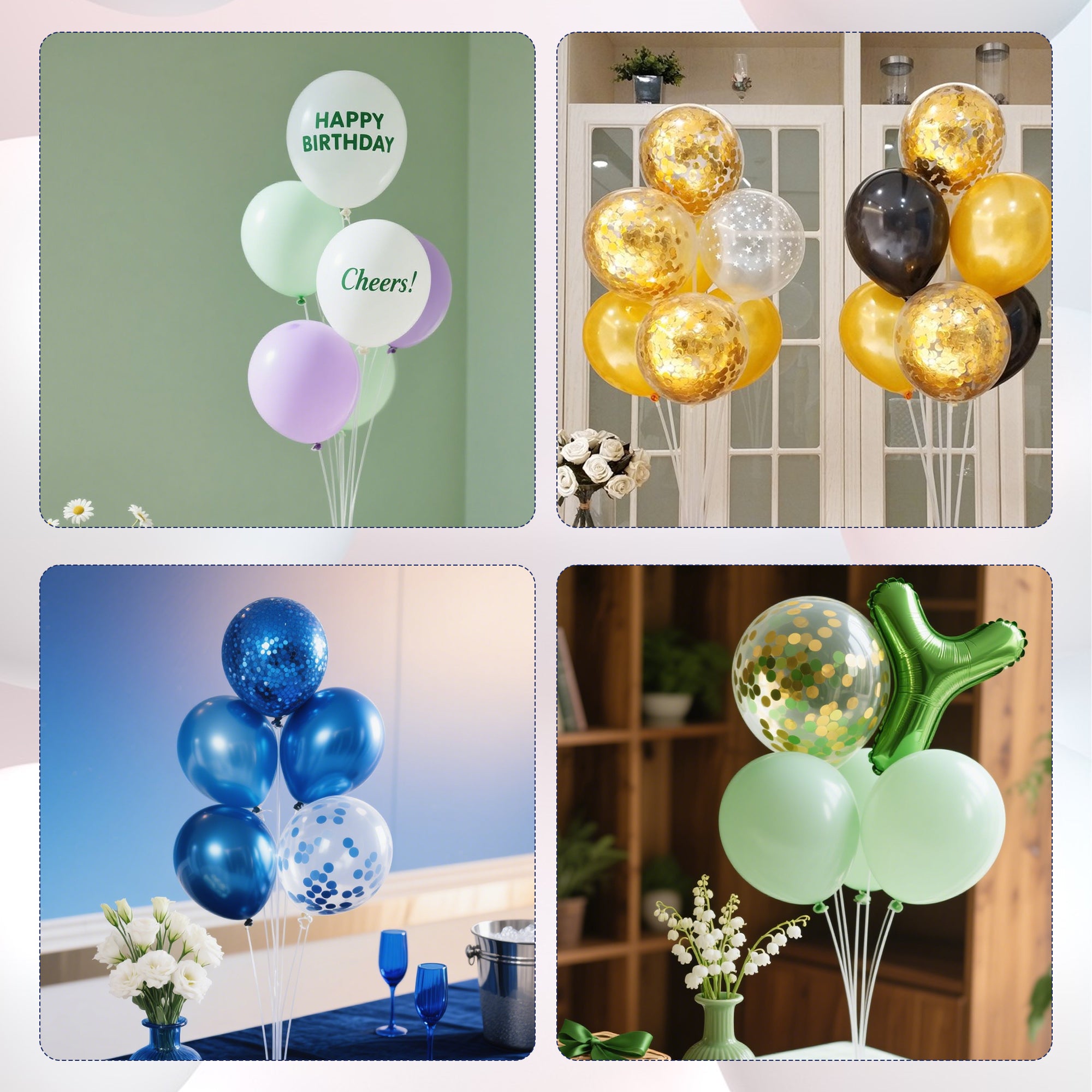 Ballonständer für 7 Luftballons - Rund oder Dreifuß - 70 cm, 2 Stück, für Tischdeko/Party (ohne Ballons)